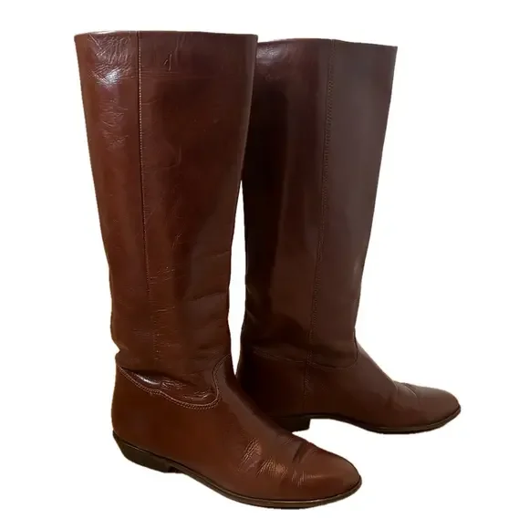 Vintage Nine West Q-Louisa 2 Brown Leather Flat Riding Boots Women’s Size 7.5 - Picture 1 of 14